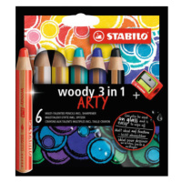 Pastelky STABILO Woody 3in1, sada 6 ks v pouzdru s ořezávátkem 