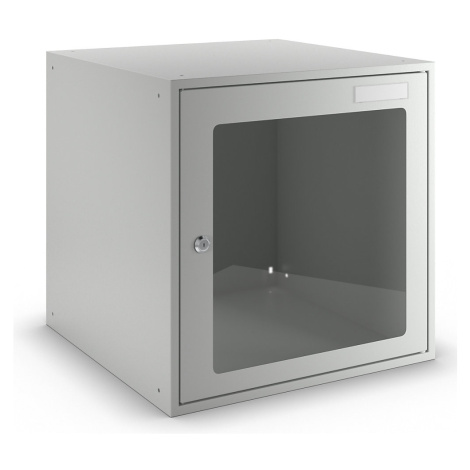 eurokraft basic Uzamykatelný box s průhledem, v x š x h 450 x 450 x 450 mm, rám dveří světle šed