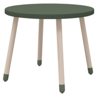 Flexa Dřevěný kulatý stůl pro děti tmavě zelený Dots