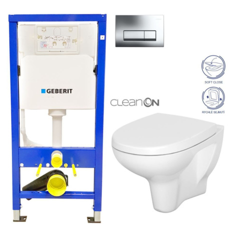 GEBERIT DuofixBasic s chromovým tlačítkem DELTA51 + WC CERSANIT ARTECO CLEANON + SEDÁTKO 458.103