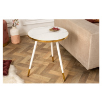 Estila Stylový kulatý příruční stolek Nudy v bílé barvě s mramorovým designem se zlato zabarvený