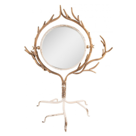 Béžovo-zlaté stojací stolní zrcadlo s dekoračními větvemi – 51x37x65 cm Clayre & Eef