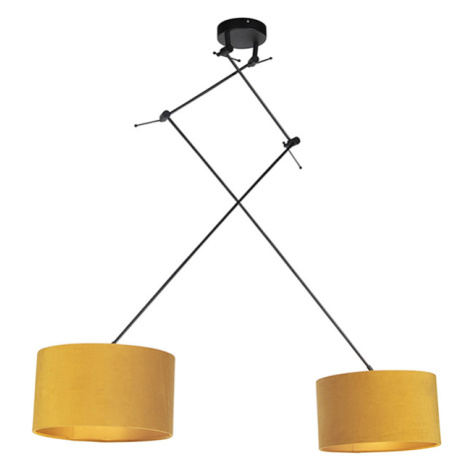 Závěsná lampa se sametovými odstíny okrové se zlatem 35 cm - Blitz II černá QAZQA