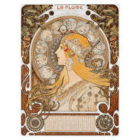 Obrazová reprodukce La Plume, Female Portrait (Vintage Art Nouveau Lady in Gold) - Alphonse / Al