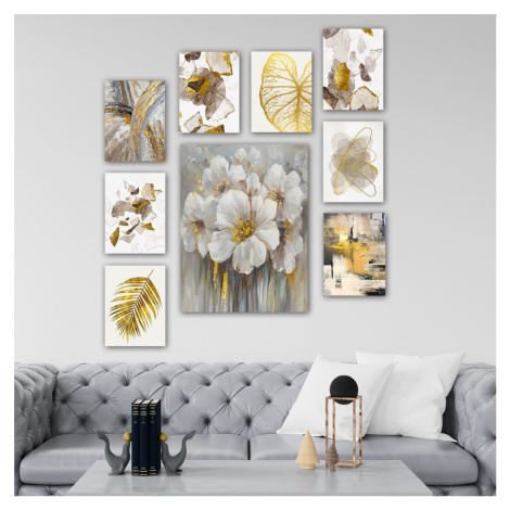 Hanah Home Sada obrazů Golden flowers 9 ks