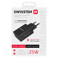Síťový adaptér Swissten PD 25W pro iPhone a Samsung, černá