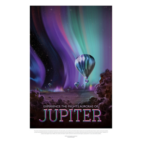 Obrazová reprodukce Jupiter (Retro Planet & Moon Poster) - Space Series (NASA), 26.7 × 40 cm