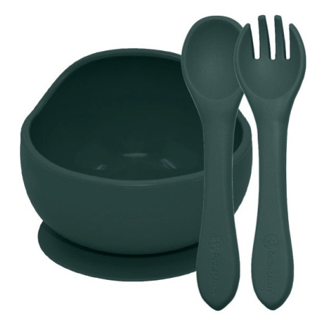 Petite&Mars Set jídelní silikonový Take&Match 2ks miska + příbor 6m+ - Misty Green