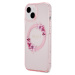 Guess PC/TPU Flowers Ring Glossy Logo MagSafe kryt iPhone 15 růžový