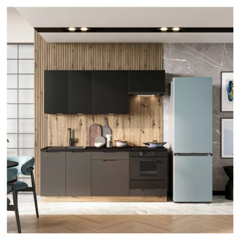 Kuchyňská linka Isabel 200 cm černý hrášek/dub artisan/mocca grey BAUMAX