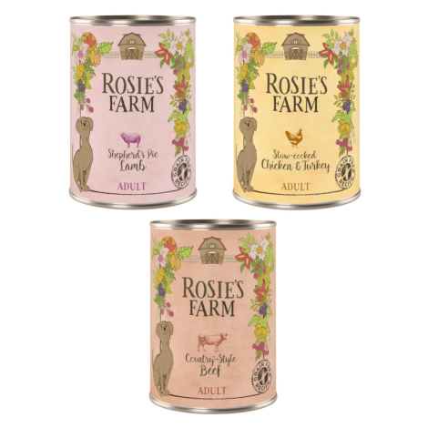 Výhodné balení Rosie's Farm Adult 24 x 400 g - Míchané balení (kuřecí a krůtí, hovězí, jehněčí)
