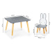 ECO TOYS Dětský nábytek, stoleček + dvě židličky, Králíček - šedá/bílá