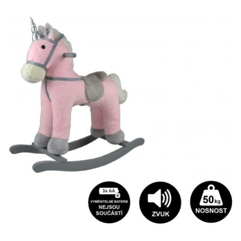 Kůň houpací růžový jednorožec plyš na bat. 71 cm se zvukem a pohybem, nosnost 50 kg Teddies