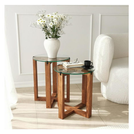 SADA 2x Odkládací stolek AMALFI pr. 40 cm hnědá/čirá Donoci