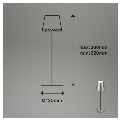 BRILONER LED nabíjecí stolní lampa 38 cm 2,6W 280lm antická stříbrná IP44 BRILO 7438-214