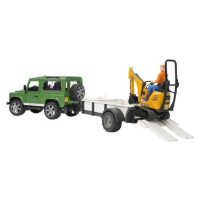 Bruder - LAND ROVER + přepravník,mikrobagr JCB