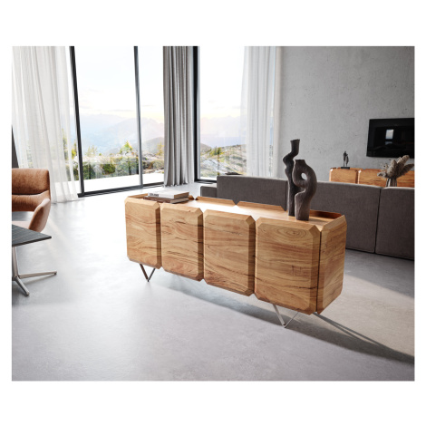 DELIFE Komoda Kiano 175 cm akácie přírodní 4 dvířka podnož ve tvaru V nerezová ocel prostorový d