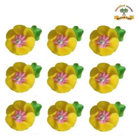 Cukrová dekorace květy žluté na platíčku 9ks - Fagos