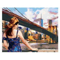 Žena u Brooklyn Bridge v New Yorku, 40×50 cm, bez rámu a bez vypnutí plátna