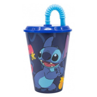 STOR - Plastový pohár s víkem a brčkem Lilo & Stitch, 430ml, 75030