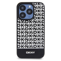 Zadní kryt DKNY PU Leather Repeat Pattern Bottom Stripe Magsafe pro Apple iPhone 15 Pro, černá