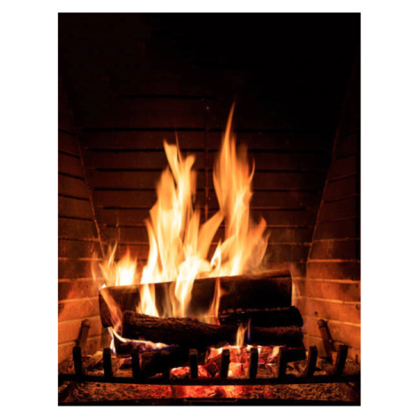 Umělecká fotografie Fireplace burning wood logs, cozy warm home christmas time, Rawf8, (30 x 40 