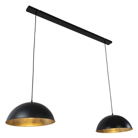 Průmyslová závěsná lampa černá se zlatými 2-světly - Magnax QAZQA