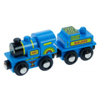 Vláček Bigjigs - Modrá mašinka s tendrem + 2 koleje