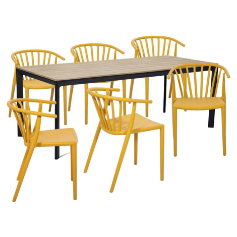 Zahradní jídelní set pro 6 osob se žlutou židlí Capri a stolem Thor, 210 x 90 cm Bonami