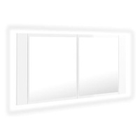 Shumee LED Koupelnová skříňka se zrcadlem - lesklá bílá, 90 × 12 × 45 cm
