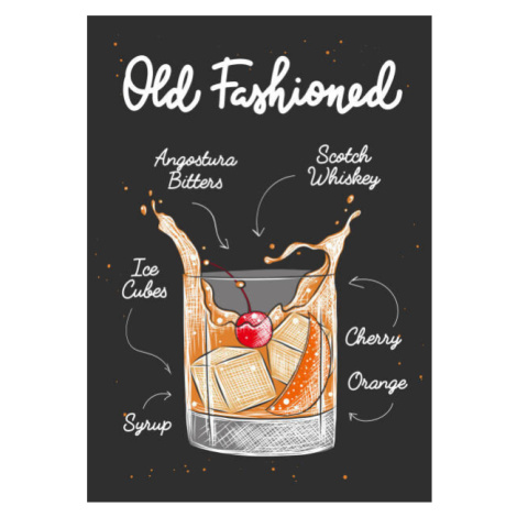 Ilustrace Vector engraved style Old Fashioned alcoholic, Mariia Akimova, 30 × 40 cm