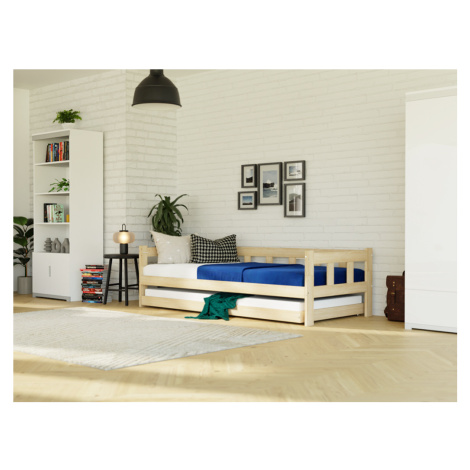 Benlemi Dřevěná jednolůžková postel FENCE 4v1 se zábranou a přistýlkou Zvolte barvu: Námořnická 