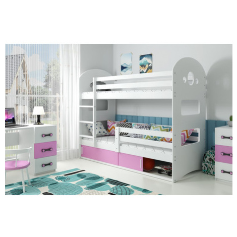 Dětská patrová postel DOMINIK s úložným prostorem 80x160 cm - bílá Ružové BMS
