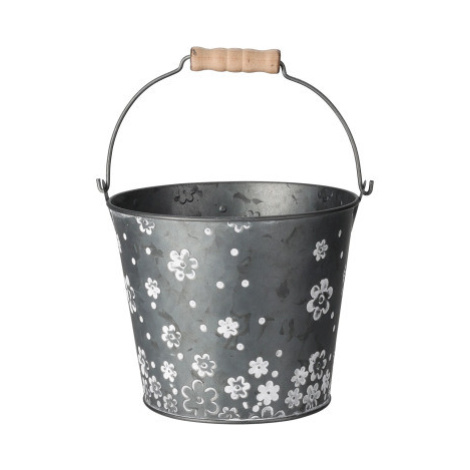 Květináč tvar kbelík s rukojetí, šedý kov Asko