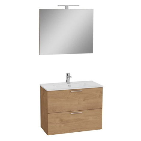 Koupelnová sestava s umyvadlem zrcadlem a osvětlením VitrA Mia 79x61x39,5 cm zlatý dub MIASET80D