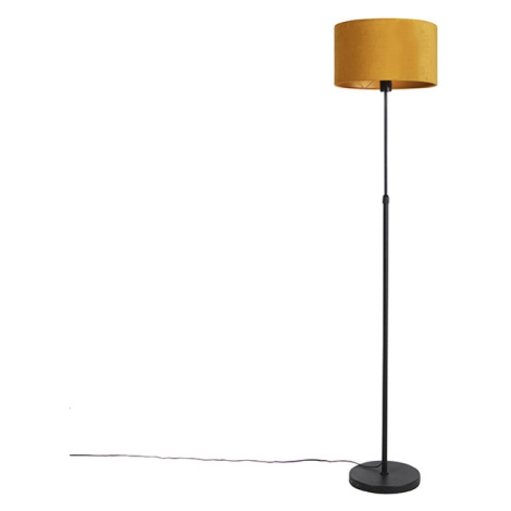 Stojací lampa černá se sametovým odstínem okrová žlutá se zlatem 35 cm - Parte QAZQA