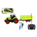 Traktor RC s vlekem plast 38cm 27MHz + dobíjecí pack na baterie v krabici 45x19x13cm