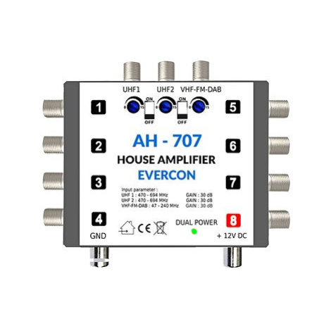 Evercon AH-707 Domovní zesilovač 30 dB pro 4 - 8 TV