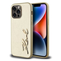 Karl Lagerfeld Wrinkled PU Signature Logo Zadní Kryt pro iPhone 14 Pro Max Gold