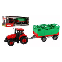 Traktor Zetor s vlekem plast 36cm na setrvačník na bat. se světlem se zvukem v krabici 39x13x13c
