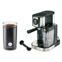 Sada espresso kávovaru s napěňovačem mléka a elektrického mlýnku na kávu SME12, 2dílná