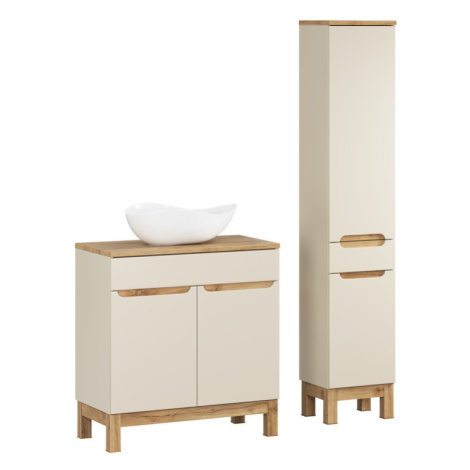 Comad Koupelnová sestava Bali Casad s deskou, umyvadlem a skříňkami 80 cm kašmírová/dub wotan