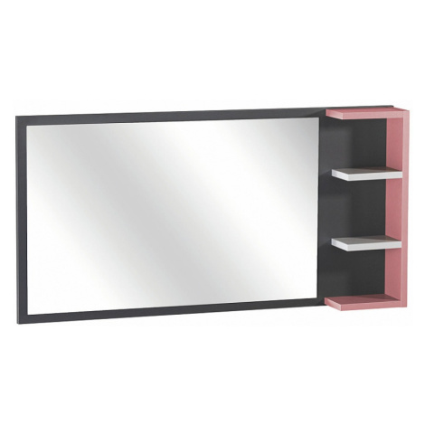 Nástěnné zrcadlo s poličkami thor - růžová/bílá/černá