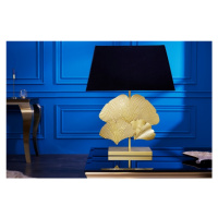 Estila Designová glamour stolní lampa Ginko se zlatou kovovou podstavou a kulatým černým stínítk