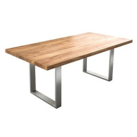 DELIFE Jídelní stůl Edge 200 × 100 cm XL přírodní akácie nerezová ocel úzká