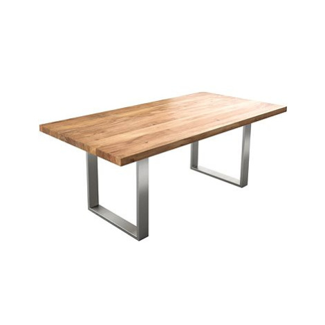 DELIFE Jídelní stůl Edge 200 × 100 cm XL přírodní akácie nerezová ocel úzká
