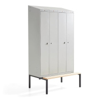 Šatní skříňka CLASSIC COMBO, 2 sekce, 4 boxy, 2290x1200x550 mm, lavice, šedé dveře