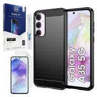 Pouzdro Carbon Soft Case Coal Black +fólie 3mk Matné pro Samsung Galaxy A35 5G