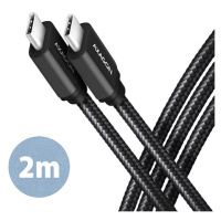 AXAGON BUCM3-CM20AB, SPEED kabel USB-C <-> USB-C, 2m, USB 3.2 Gen 1, PD 60W 3A, ALU, oplet, čern