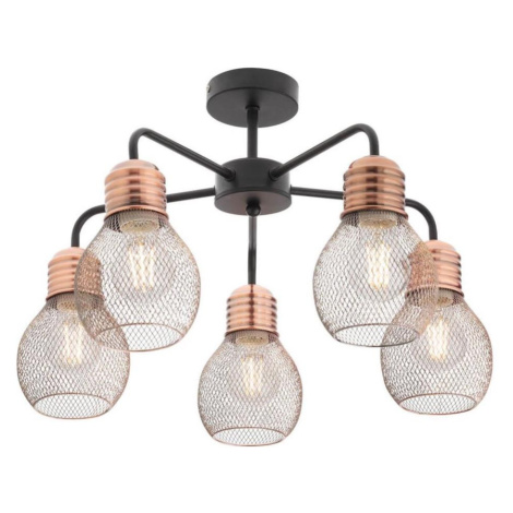 Redo 01-1577 - Lustr na tyči EDISON 5xE27/42W/230V pr. 53 cm černá/měděná 01-1577